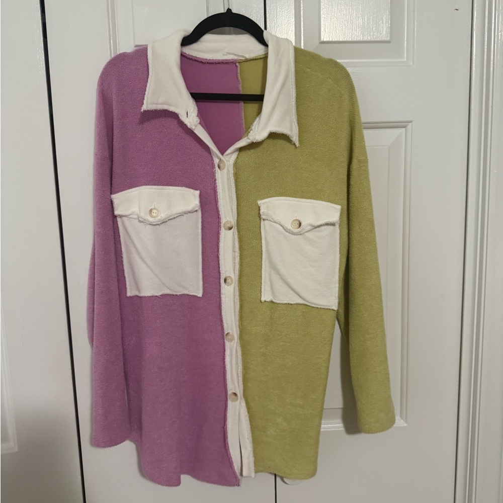 Colorblock Button-Up Women coverup lightweight shacket